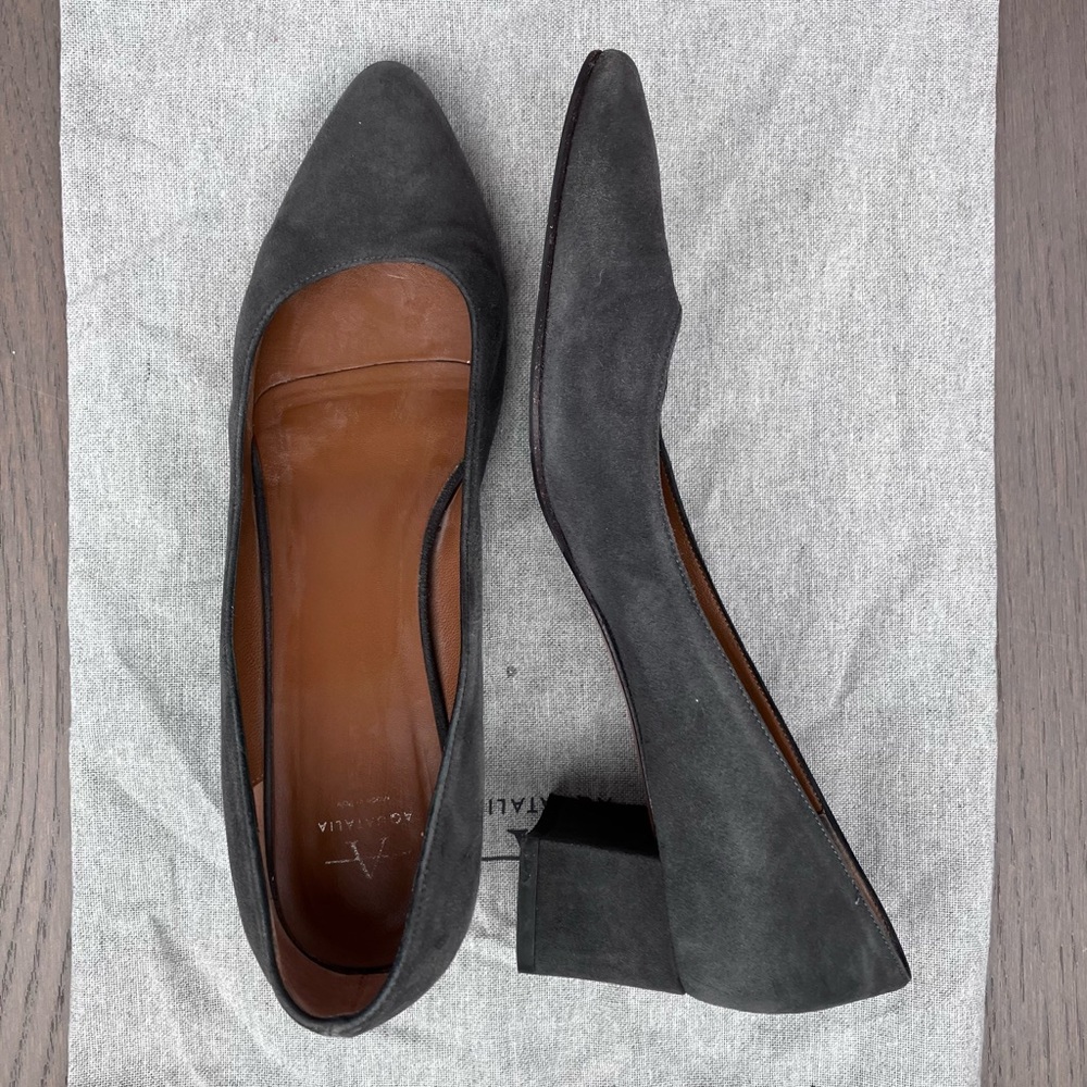 Aquatalia Weatherproof Gray Suede Block Heel Pumps